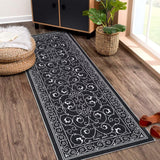 Garvee Vintage Washable Area Rug 4x6 Living Room Large Indoor Rugs Soft Vintage Floral Rugs Non-Slip Backing Stain Resistant Carpet for Bedroom Farmhouse Kitchen Dining Room Kids Playroom, Black - Black