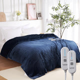 Garvee Electric Heated Blanket Throw King Size with Dual Control, Super Soft Flannel Heated Throw with 4 Fast Heating Levels & 10 Hours Auto Off, Machine Washable, ETL Certification (King, Navy) - Navy