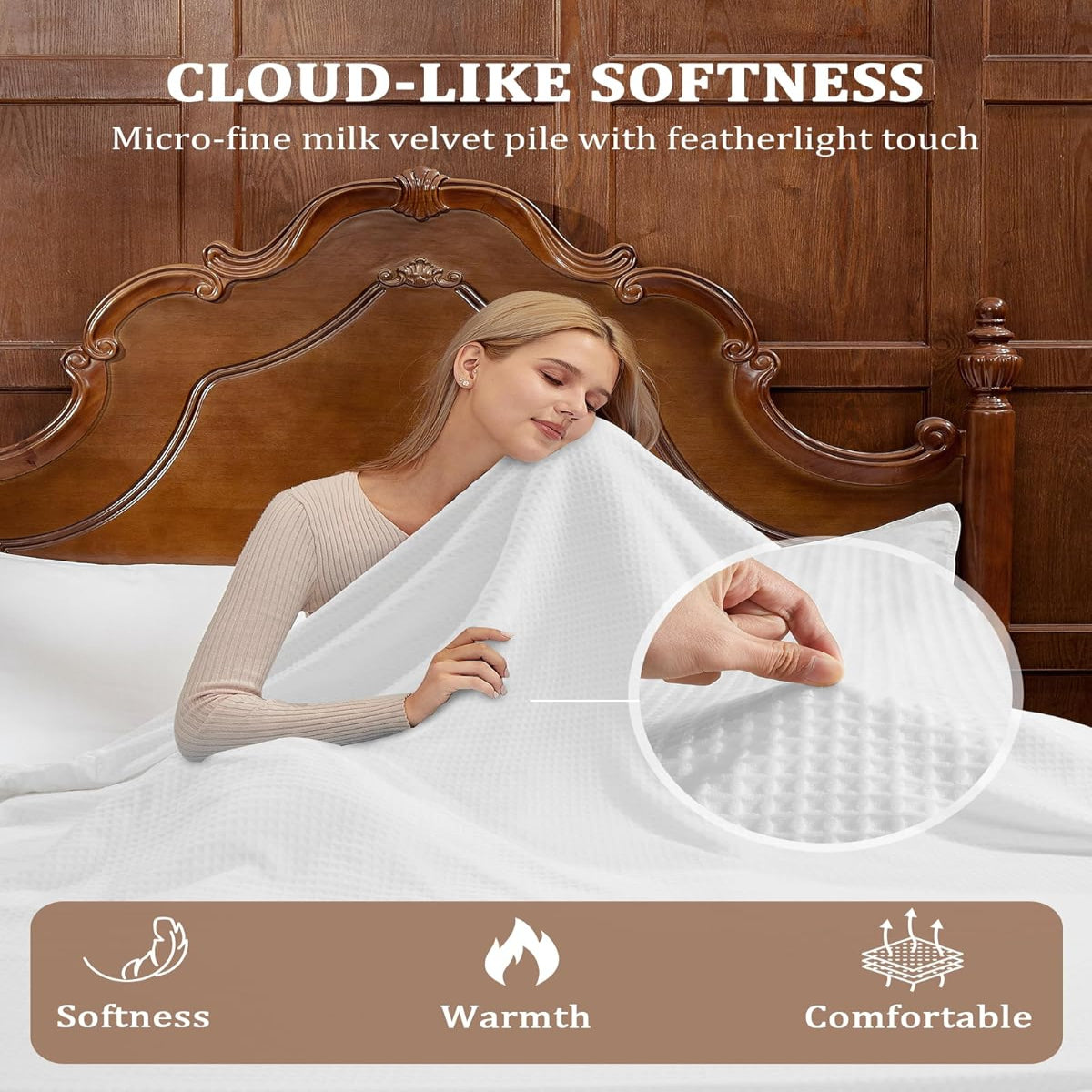 Garvee Electric Heated Throw Blanket, Waffle Textured Heating Blanket, Plush Flannel & Sherpa for Sofa, 4 Heat Levels, 4-Hour Auto Shut Off, Machine Washable, 50" x 60", White