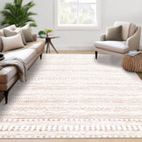 Garvee Living Room Area Rug 9x12 Boho Rug Indoor Non-Slip Large Bedroom Rug Stain Resistant Throw Floor Carpet Gometric Dining Room Rug Moroccan Accent Rug for Home Office, Brown - Brown