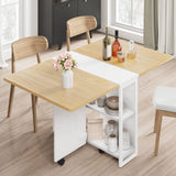 Garvee 47.2" Drop Leaf Dining Table in Movable Design with 2 Storage Shelf and 6 Wheels, White - White