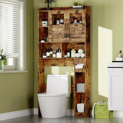 Garvee Farmhouse Over The Toilet Storage Cabinet with Adjustable Shelf and Glass Door, Brown - Brown