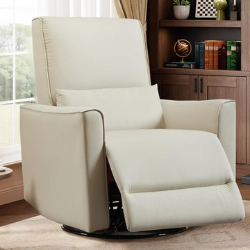 Garvee Swivel Rocking Manual Recliner Chair for Adults, Rocker Recliner Glider Deep Seat PU Leather Sofa Chair with High Backrest for Nursery, Living Room, Bedroom & Home Movie Theater, Beige