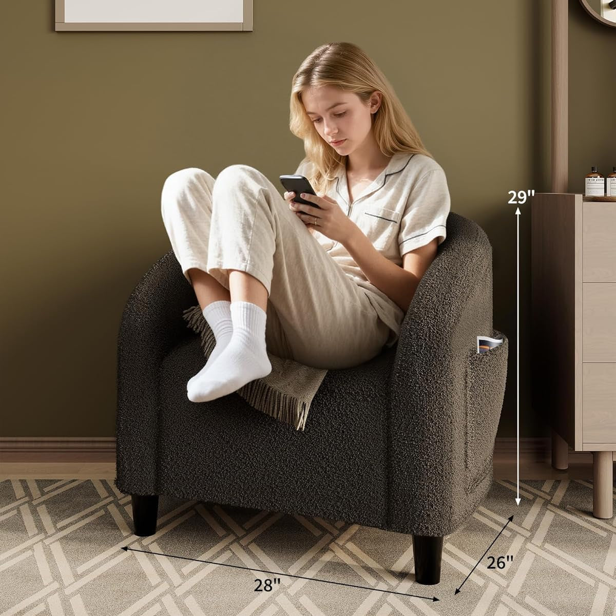 Garvee Accent Barrel Chair Boucle Club Chair with Sherpa Upholstery, Ergonomic Support, Durable Plastic Legs, Easy Assembly, for Living Room Bedroom, Dark Gray