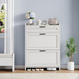 Garvee Shoe Cabinet with Flip Drawer - Space-Saving Storage for Home, White - White