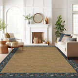 Garvee Area Rug 5x7 Washable Non Slip, Minimalist Floral Bordered Modern Bedroom Rugs Soft Low Pile Large Throw Carpet for Living Room Dining Room Aesthetic Home Decor Rug, Blue - Blue