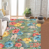 Garvee Bedroom Rug Washable Area Rug Non Slip Low Pile Boho Floral Carpet Green 5x7ft - Green Bottom