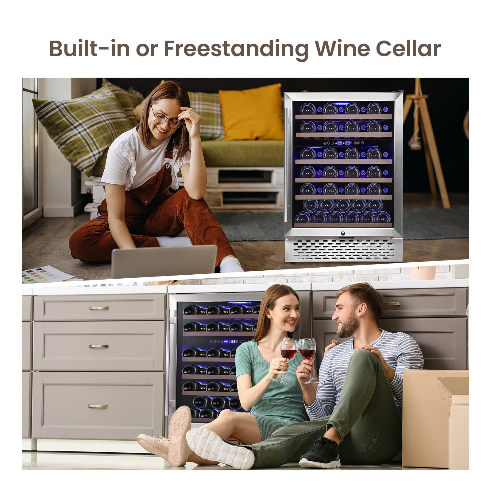 51 Bottles Wine Cooler, Dual Zone Compressor, Fits Freestanding - GARVEE