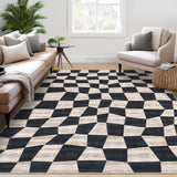 Garvee Dark Blue Washable Rug 8 x 10 Rug for Bedroom Checkered Rug Non Slip Plaid Living Room Rug Large Area Rug Stain Resistant Soft Throw Rugs Foldable Carpet for Nursery Dining Room - Dark Blue