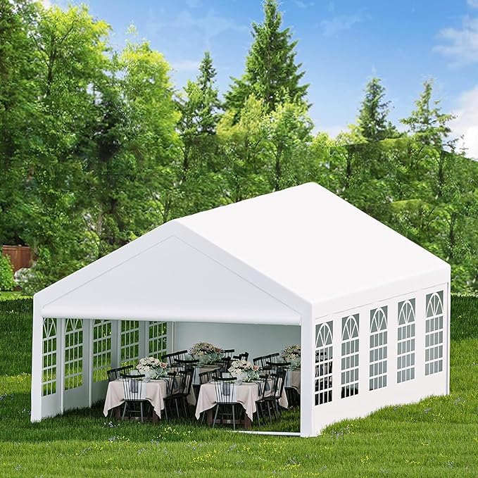 Garvee 16 x 32 FT Outdoor Party Tent Canopy Wedding Patio Camping Gazebo Shelter Pavilion Cater Wedding BBQ Events Tent w/Removable Sidewalls & 3 Storage Bags, White