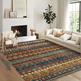 Garvee Boho Multicolor 5x7 Washable Area Rugs, Distressed Geometric Printed Throw Rugs, Non-Slip Low Pile Indoor Mat, Foldable Non-Shedding Accent Carpet for Living Room, Bedroom, Office - Multicolor