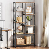 Garvee Bookshelf 5 Tier Bookcase Industrial Storage Shelf Vintage Display Rack with Metal Frame, Open Shelves, Rustic Brown, Living Room, Bedroom