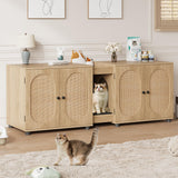 Garvee Cat Litter Box Enclosure 55.1" Double Litter Box Furniture Large Cat Box Enclosure Kitty Litter Box for 2 Cats Hidden Cat Litter Cabinet Double Cage with Cat Litter pad Rattan Door - Wood Color | Oval