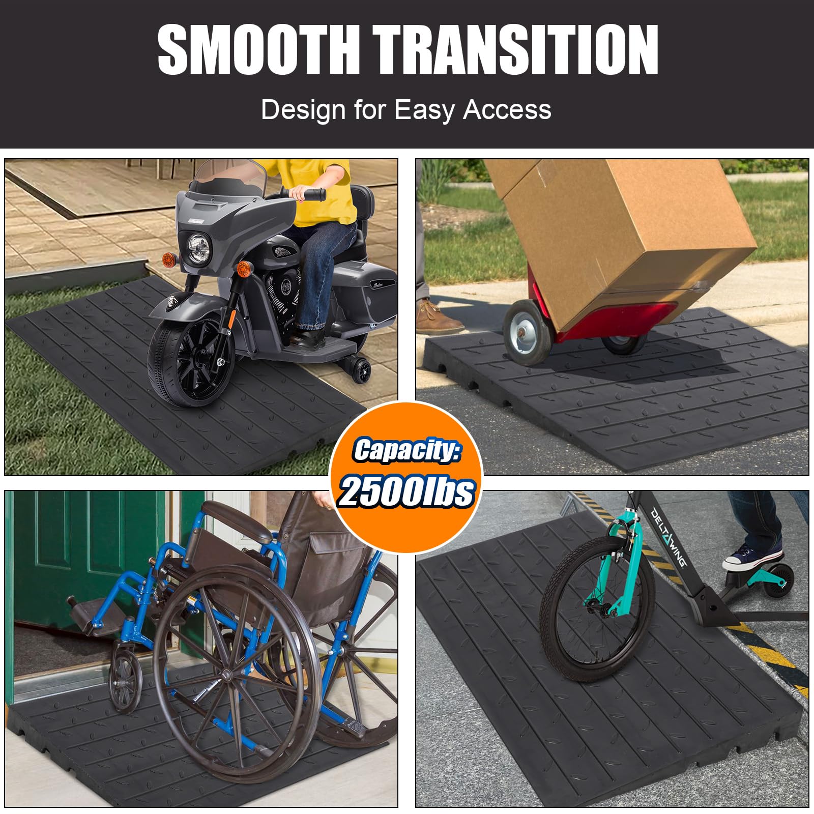 GARVEE rubber curb ramp for wheelchairs scooters carts motorcycles and hand trucks across entryways