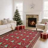 Garvee Distressed Christmas Red 9x12 Low Pile Non-Slip Machine Washable & Foldable Rug for Living Room, Bedroom, Entryway & Holiday Gatherings - Red