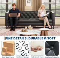 Garvee 81" Modern Chesterfield 3-Seater Sofa Couch - Deep Seat, Button-Tufted Faux Leather, Solid Wood Frame, Easy-Clean Upholstery, Includes 2 Accent Pillows - Black PU