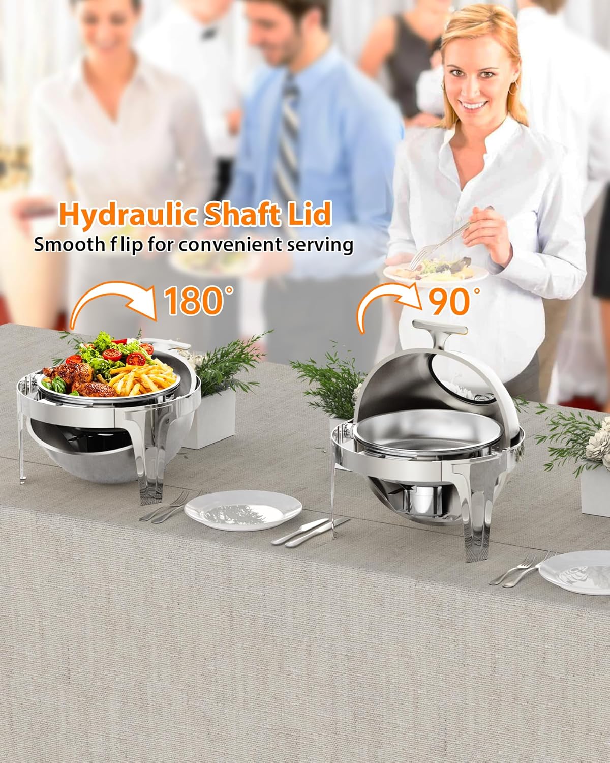 Garvee 6.3 Quart Round Roll Top Chafing Dish Buffet Set Stainless Steel Food Warmer with Glass Window for Party Wedding Banquet Silver
