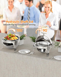 Garvee 6.3 Quart Round Roll Top Chafing Dish Buffet Set Stainless Steel Food Warmer with Glass Window for Party Wedding Banquet Silver