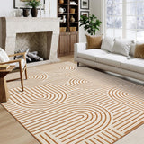 Garvee Washable Rug 5x7 Area Rugs for Living Room, Abstract Rug for Bedroom, Soft Rainbow Non Slip Throw Rugs With Rubber Back, Low Pile Stain Resistant Boho Geometric Carpet for Dining Room,Orange - Orange