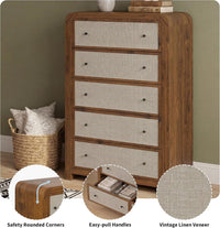 Garvee Tall 5-Drawer Dresser Chest for Bedroom, 47" Narrow Storage Organizer - Sturdy Wood Frame - Linen Drawer Fronts - Anti-Tip Kit, Walnut