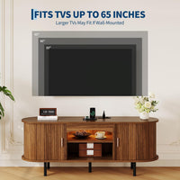 Garvee 55" Fluted TV Stand for TVs Up to 65", Mid Century Media Console with LED Lights and Power Outlet, Entertainment Center with Storage, Sliding Door & Adjustable Shelf for Living Room, Walnut