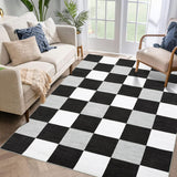 Garvee Modern Plaid Area Rug, Soft Checkered White, Grey & Black Non-Slip Carpet for Living Room, Bedroom, or Home Office - Black & White