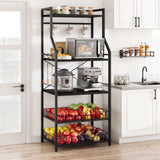 Garvee Kitchen Bakers Rack, Microwave Oven Stand with 2 Large Wire Baskets, Industrial Coffee Bar Station, 5-Tier Kitchen Utility Storage Shelf with 8 Hooks for Spice, Pots Organizer, Black - Black