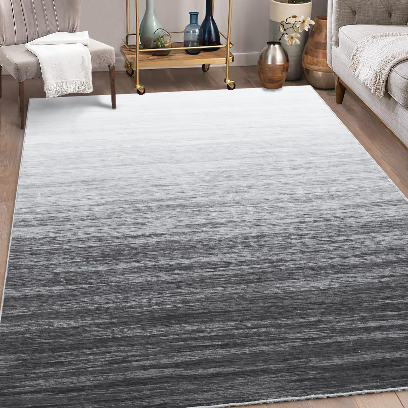 GARVEE 9x12 Large Modern Rug - Grey Ombre Washable Area Rug