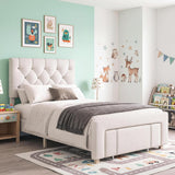Garvee Spacious Storage Drawers Upholstered Platform Bed Frame - Twin Size - Sturdy-color -> Sturdy Wooden Slats - Sturdy Mattress Foundation - Easy Assembly - No Box Spring Needed - Offwhite -> Light Beige - TWIN Offwhite -> Light Beige - Beige