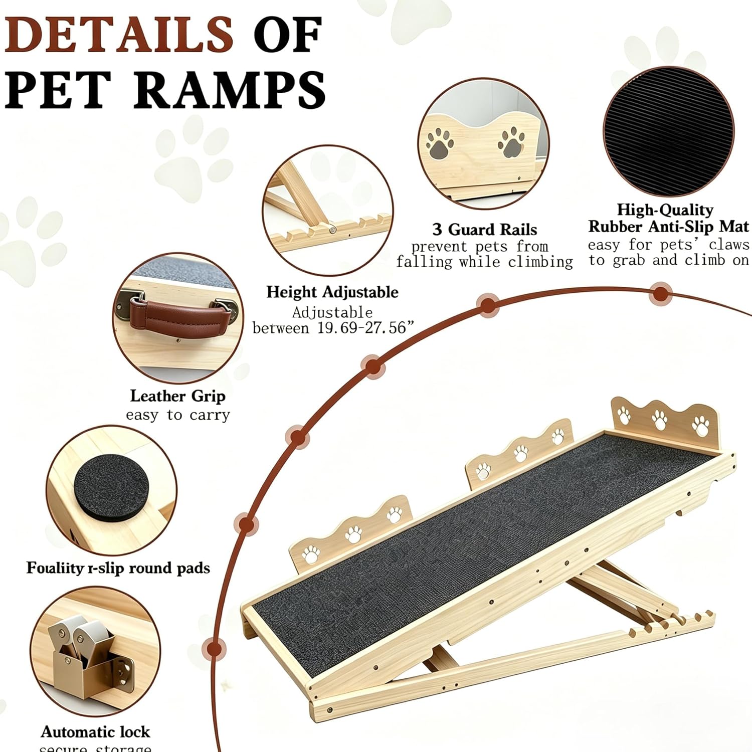 Garvee Wooden Adjustable Dog Ramp for Bed Couch Pet Ramp for Small or Large Dog with Non-Slip Surface Portable Dog Car Ramp for SUV Car. RVs & Truck. Up to 250 LBS
