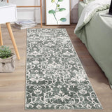 Garvee 2x6 Floral Runner Rug Washable Runner Rug Kitchen Runner Rug Vintage Floor Cover for Hallways Non Slip Runner Rug Low Pile Carpet for Living Room Bedroom Dining Room,Green - Green