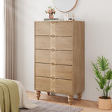 IDEALHOUSE Modern Wooden 5 Drawer Dresser with Vintage Pattern Design, Tall Dresser for Closet, Chest with Deep Drawers for Bedroom, Living Room and