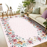 Garvee Pink 8x10 Area Rugs Washable Floral Rug Non-Slip Backing Low-Pile Carpet for Living Room Bedroom Dining Room - Pink
