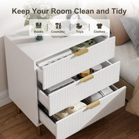 Garvee 3 Drawer Dresser for Bedroom, Modern Wood Storage Chest with Gold Metal Handles, Anti-Tipping Design, Large Nightstand Organizer for Entryway, Hallway, Living Room, White