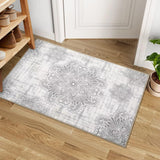 Garvee Small Area Rug 2x3 Medallion Vintage Rugs Non-Slip Backing Entryway Rug Stain Resistant Low Pile Ultra-Thin Carpet Rug for Bathroom Bedroom Living Room, Grey/Beige - Beige/Gray