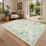Garvee Area Rug 5x7 Vintage Floral Non Slip Soft Low Pile Indoor Carpet Green - Green
