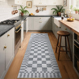 Garvee Checkered Runner Rug 2x6, Washable Non Slip Low Pile Faux Wool Carpet, Modern Farmhouse Checkerboard Rug for Hallway Kitchen Entryway Bedroom, Gray - Gray