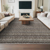 Garvee Washable Rugs 8x10 Area Rug for Living Room Soft Ultra Thin Large Area Rugs Non-Slip Striped Rug for Bedroom Printed Braid Abstract Carpet for Office Home, Grey - Ash