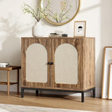 Garvee Buffet Cabinet with Storage, Kitchen Storage Cabinet with Rattan Doors, Accent Cabinet with Adjustable Shelves, Sideboard Cabinet Cupboard Console Table for Living Room, Brown - Wood Grain
