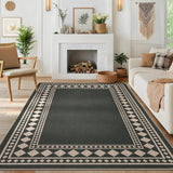 Garvee Indoor Black Room Decor Washable Low Pile Non Slip Foldable Area Rug for Living Room Bedroom Office 9x12 ft - Black