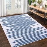 Garvee Area Rug 9X12 Modern Stripe Indoor Farmhouse Area-Rug Low Pile Non Slip Throw Rug Machine Washable Rug Stain-Resistant Carpet for Bedroom Living Room, Cream/Blue - Blue