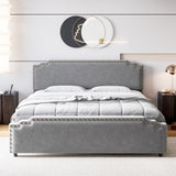 Garvee Queen Size Bed Frame, Velvet Upholstered Platform Bed Frame and Headboard with Rivet Decor, Bed Frame Queen Size, Strong Wood Slat Support, No Box Spring Needed, Easy Assembly, Grey - Gray