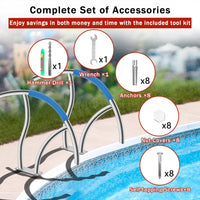 Garvee 2-Pack 30"x30" Stainless Steel Pool Handrails for Inground Pools - 375 lbs Load Capacity, Blue Grip Covers, Quick Mount Base Plates