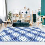 Garvee Area Rugs 8x10 Living Room Rug Washable Rug Modern Plaid Area Rug Indoor Soft Bedroom Rug Non-Slip Backing Cross Lines Print Carpet Foldable Thin Rug for Bedroom Home Office Nursery Blue - Blue