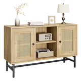 Garvee Sideboard Buffet Cabinet with Storage, Rattan Storage Cabinet with 2 Doors and Open Shelf, Multifunctional Cupboard for Living Room, Hallway, Kitchen, Natural