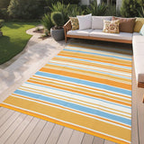 Garvee 9x18 Outdoor Rug Geometric Reversible Plastic Straw Rug UV Resistant Portable Large Camping Beach Porch Deck Orange Yellow Blue White - Orange Multi