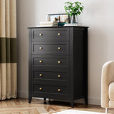 Garvee 5 Drawer Dresser for Bedroom, Wood Dresser with Deep Space & Metal Knobs, Tall Dresser Closet Organizer, Modern Chests of Drawers for Living Room, Entryway, Hallway, Black - Black