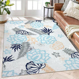 Garvee Washable Rug 9x12 Modern Floral Area Rug Non Slip Large Area Rug Low Pile Farmhouse Rug Non Shedding Distressed Throw Rugs Floor Carpet for Living Room Bedrooms, Blue/Light Grey - Blue