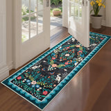 Garvee 2x6 Washable Floral Runner Rug, Non-Slip Low Pile Botanical Bird Kitchen Rug with TPR Backing, Vintage Indoor Carpet for Hallway, Kitchen & Entryway, Black - Black