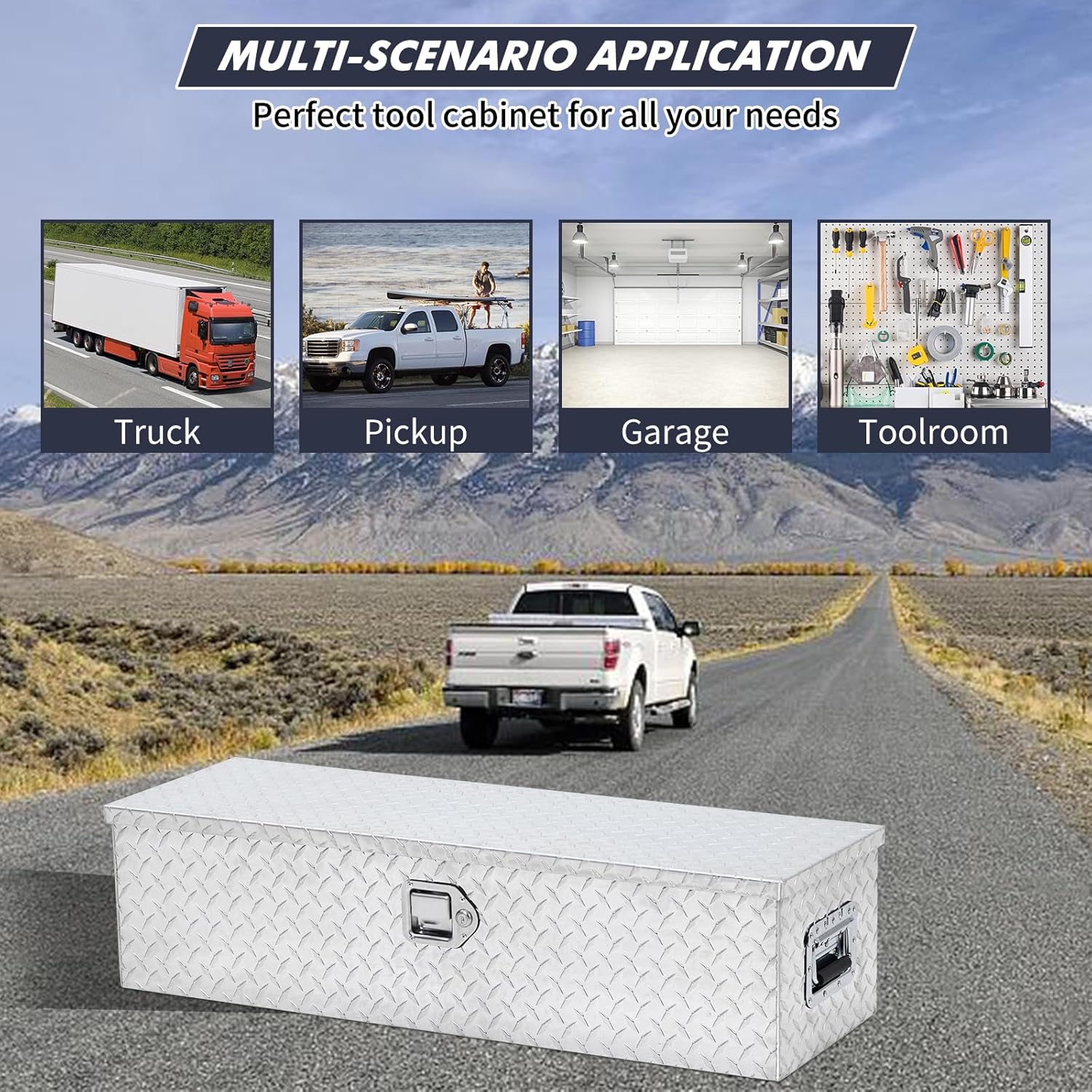 Garvee Aluminum Diamond Plate Tool Box 13x13x39 Inch, Heavy Duty Truck Toolbox with Sliding Shelf, Waterproof Truck Storage Organizer Chest for Pick Up Truck RV Trailer with Lock & Keys, Silver